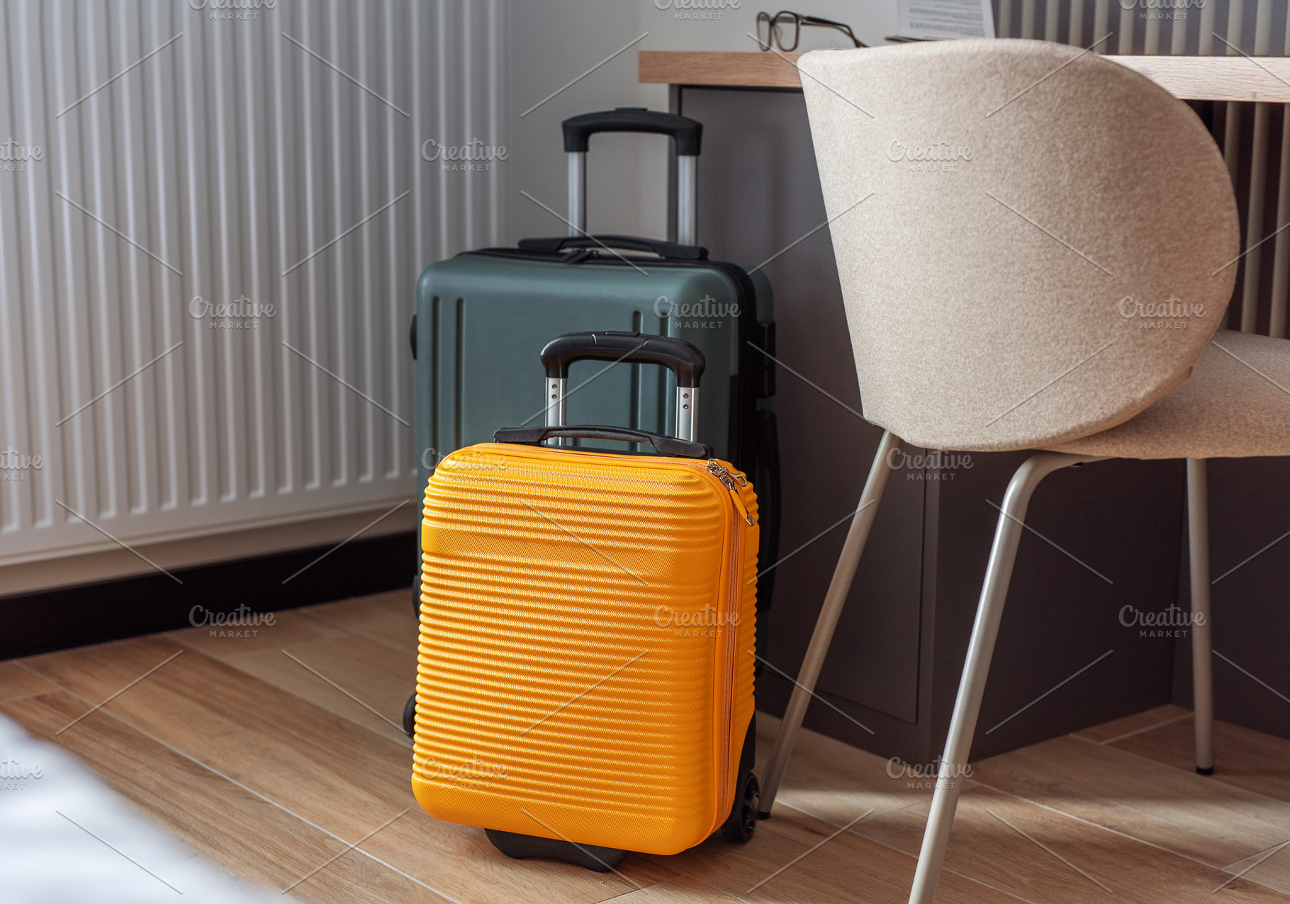Travel suitcases standing in modern hotel room, waiting for jour, a Holiday Photo by Olena Rudo