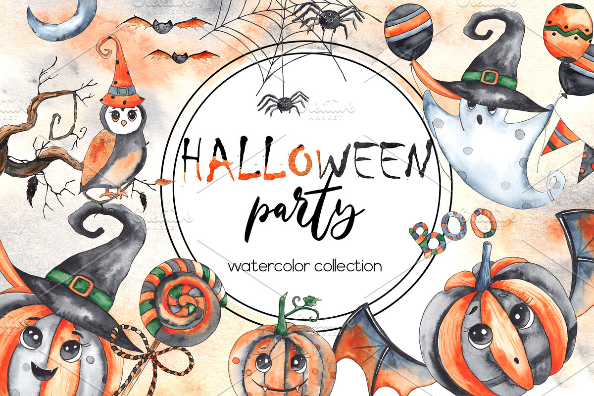 Halloween party. Watercolor set, an Object Graphic by Ana-Sakuta (Photo 1 of 14)