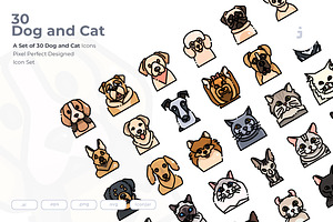 30 Dog and Cat Icon set