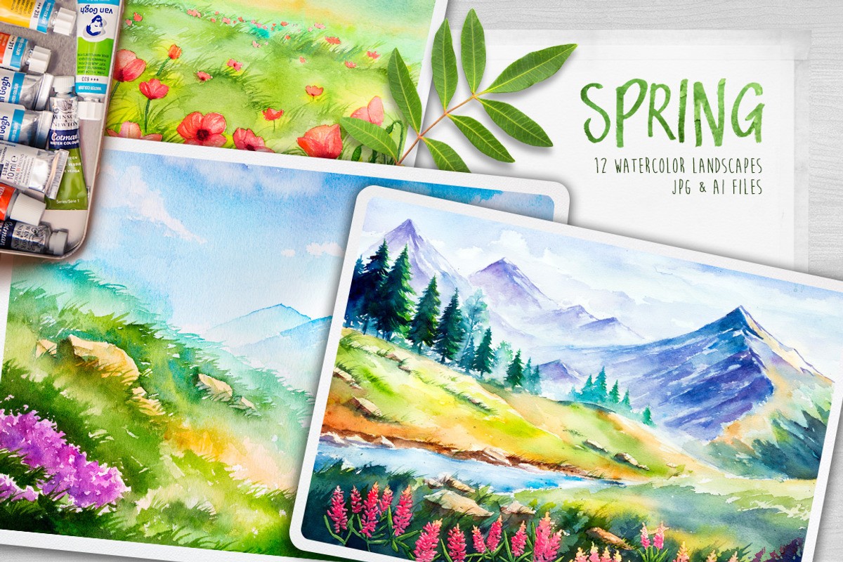Spring Landscapes. Watercolor., an Illustration by AlexGreenArt (Photo 1 of 13)