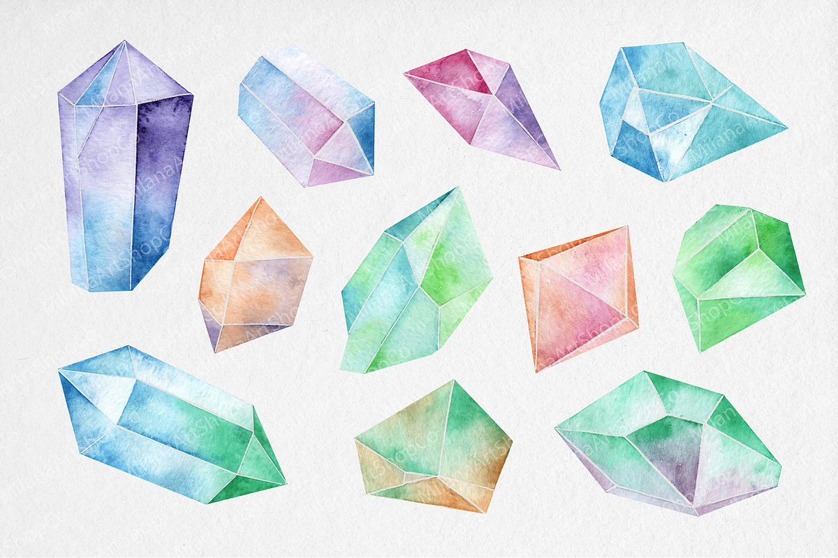 Watercolor Crystals Clipart, an Illustration by MilanaDesignShop (Photo 2 of 4)