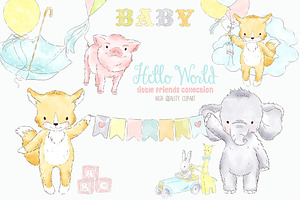 Baby animals watercolor clipart