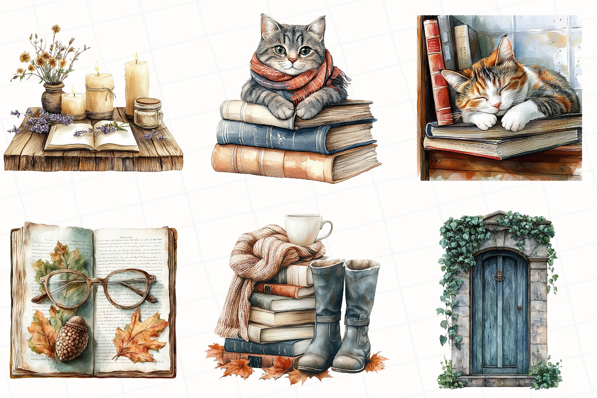 Autumn Cozy Reading Clipart, an Illustration by OK Design (Photo 3 of 5)