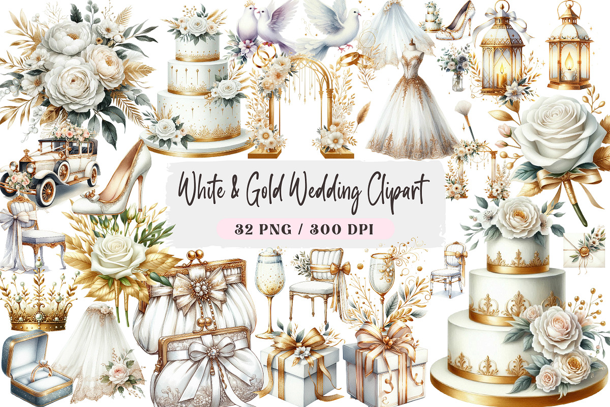 White & Gold Wedding Clipart, an Illustration by DreamArtGraphic (Photo 1 of 4)