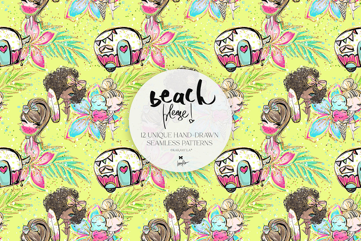 Summer Beach Camper Tropical Pattern, a Pattern Graphic by KaramfilaS (Photo 6 of 16)
