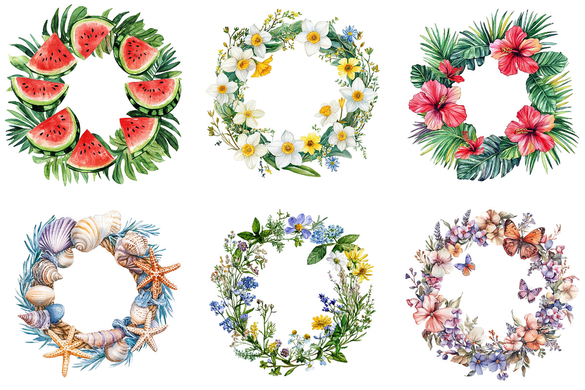 Watercolor Summer Wreath Clipart, an Illustration by DreamArtGraphic (Photo 4 of 4)