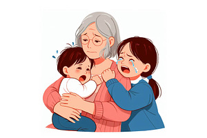 Mother With Crying Childrens