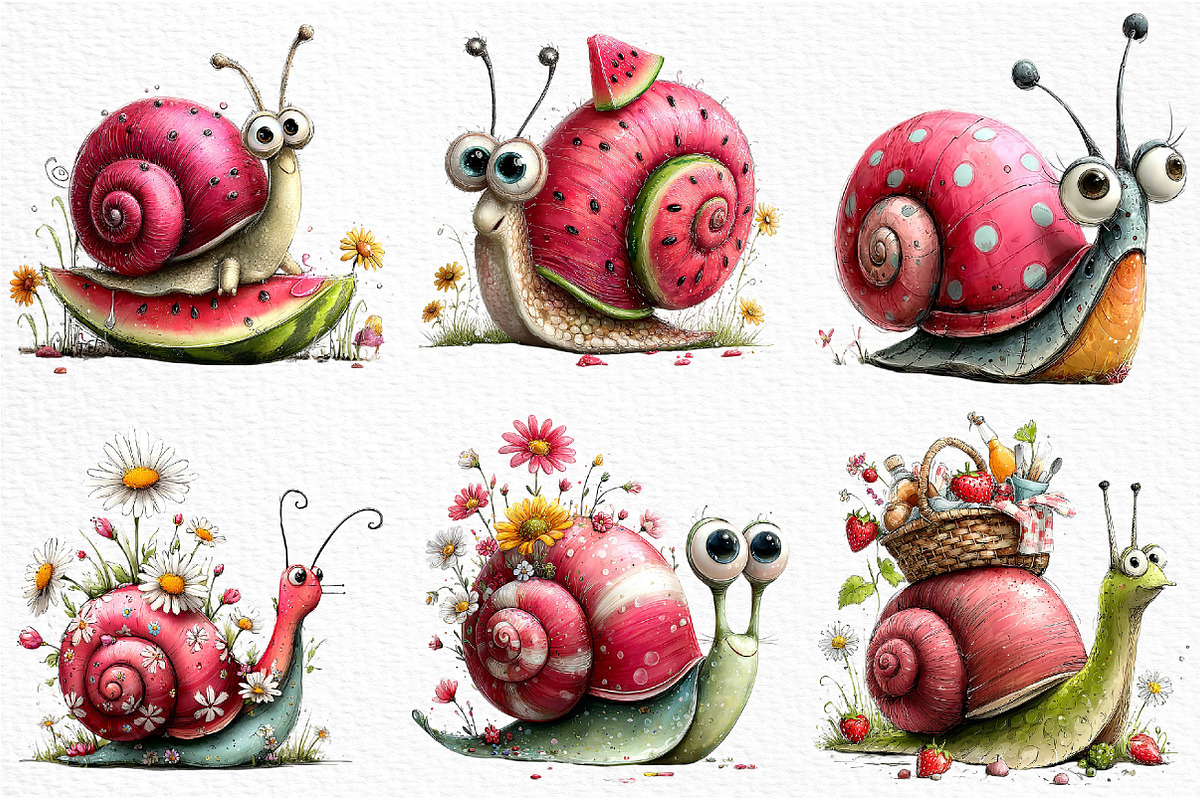 Whimsical Summer Snail Clipart, an Illustration by Craft Nest (Photo 4 of 12)