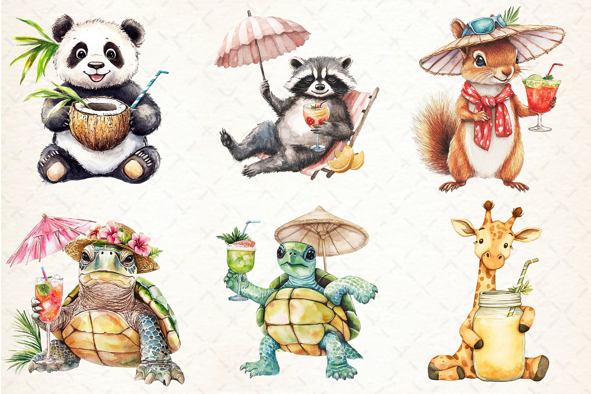 Summer Cocktail and Animals Clipart, an Illustration by Libby Wishes (Photo 4 of 7)