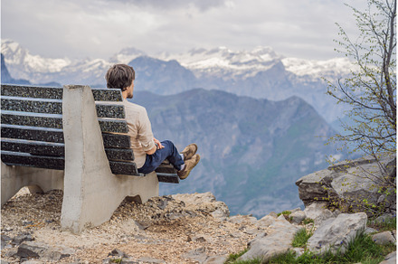 Man tourist on background of, a Nature Photo by Elizaveta Galitskaya