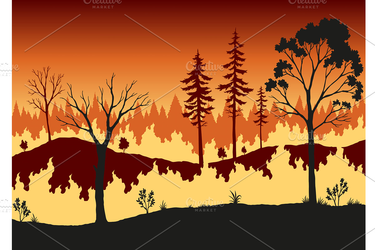 Forest fire. Burning spruces, an Object Illustration by Things for designers