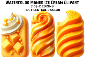 Watercolor Mango Ice Cream Clipart, an Illustration by GatewayDesign