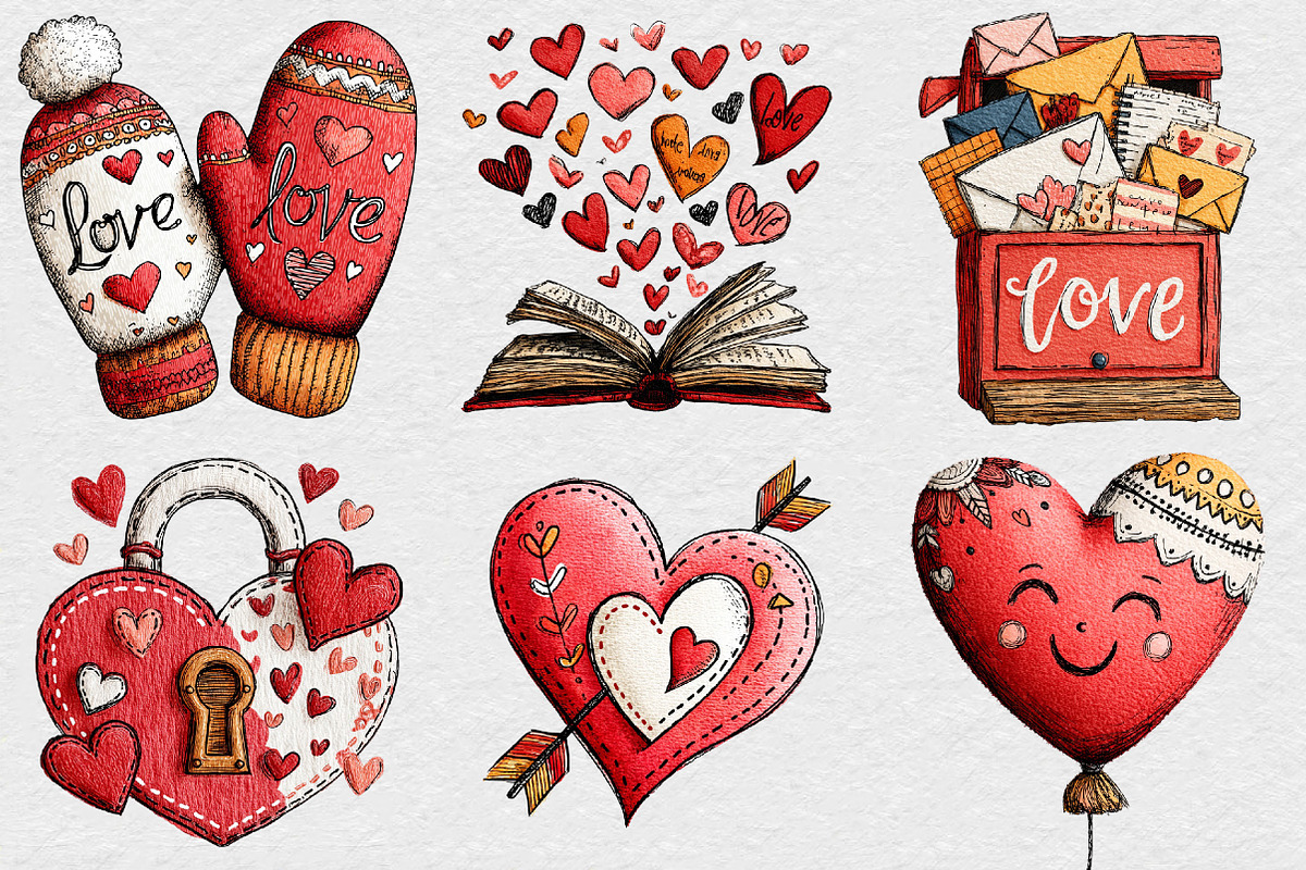 Hand-drawn Valentines Day Clipart, an Illustration by DreamCafeArt (Photo 2 of 6)