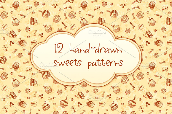 12 Hand Drawn Sweet Seamless Pattern