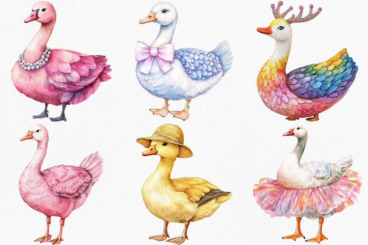 Watercolor Colorful Goose Clipart, an Illustration by Canvas Craft (Photo 2 of 7)