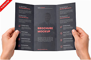 Trifold Brochure Two Hands PSD, an Advertising Mockup by Bruno's Shop (Thumbnail 1 of 3)