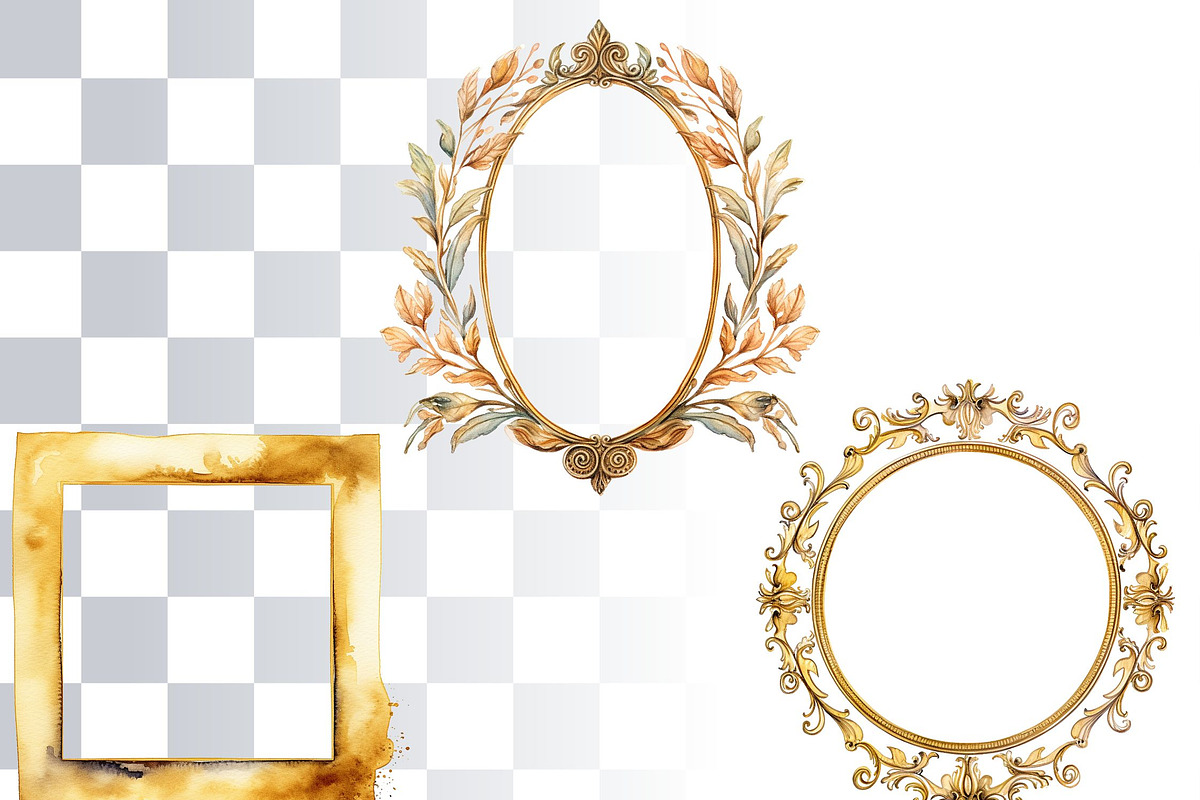 Golden Frames Watercolor Clipart, a Decorative Illustration by Loony Dream Designs (Photo 2 of 4)