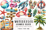 Summer Beach Watercolor Clipart, an Illustration by CreationArt (Thumbnail 1 of 5)