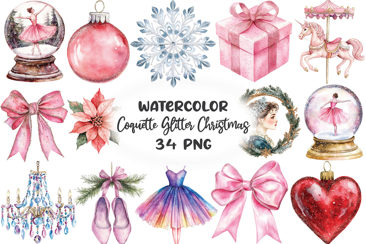 Coquette Glitter Christmas Clipart, an Illustration by CraftArtStudio (Photo 1 of 6)