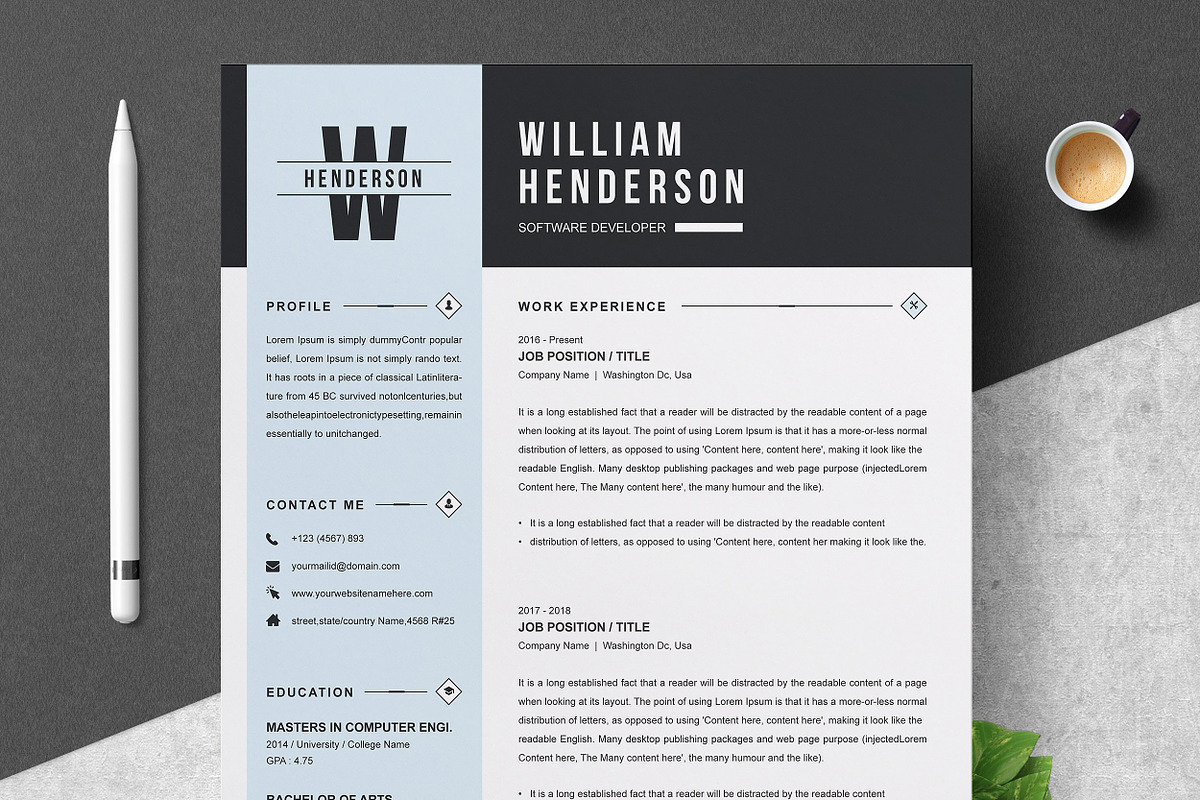 Resume/CV Bundle | 200+ for $29, a Resume Template by ResumeInventor (Photo 13 of 207)