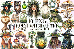 Watercolor Forest Witch Clipart, an Illustration by Sublimation Artist
