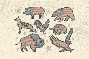 7 Hand Drawn Patriotic Animals