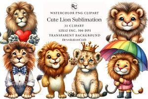 Cute Lion Sublimation Clipart, an Illustration by OK Design