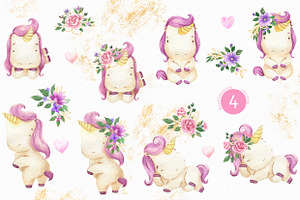 Unicorns Watercolor Clipart