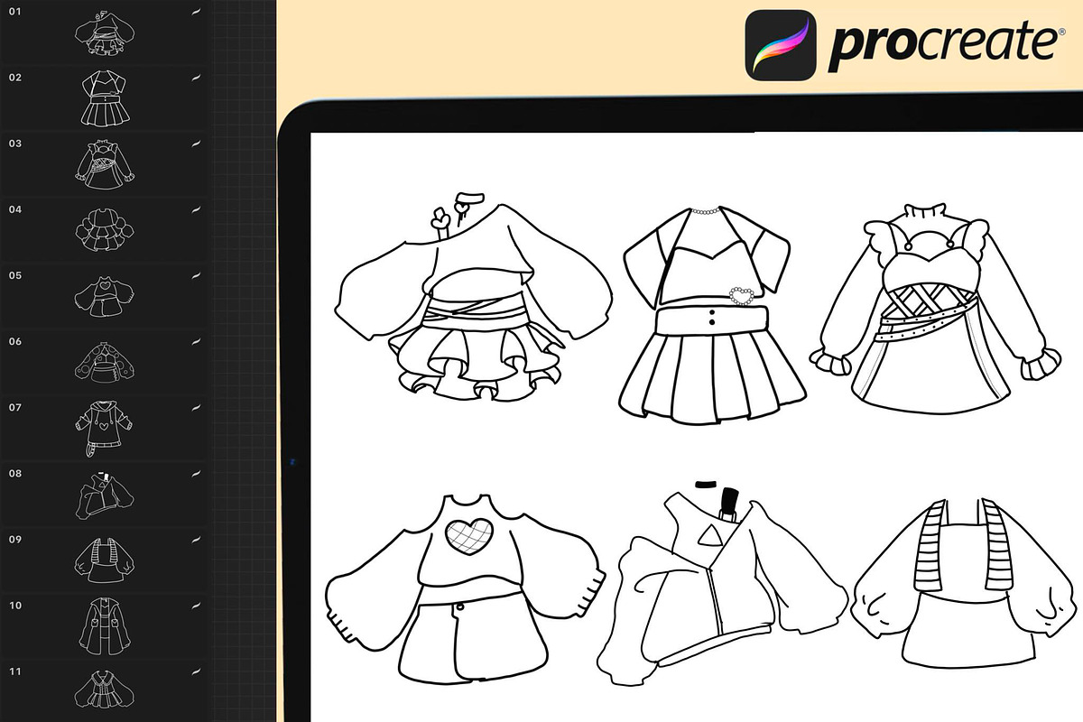 60 Procreate Clothes Costumes Stamp, a Brush Add-On by DrawingStoryShop (Photo 2 of 8)