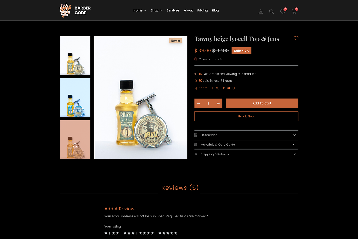 Barber Shop & eCommerce UI Template, an UI Kit Template by ReformedTech (Photo 9 of 26)