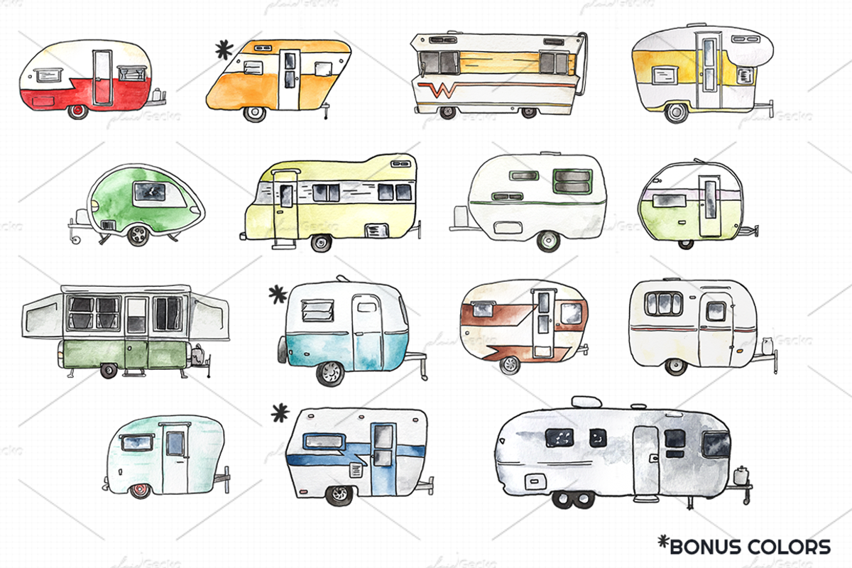 Retro Campers Watercolor, an Illustration by plaidGecko (Photo 2 of 7)