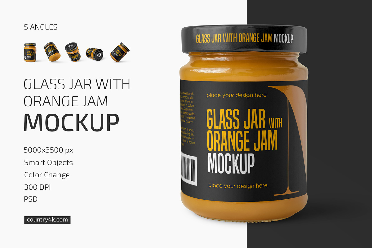 Glass Jar with Orange Jam Mockup Set, a Cups & Container Mockup by Country4k (Photo 1 of 4)