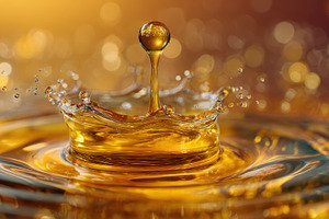 Golden liquid drop splashing creatin, a Photo by Pixeness Studio
