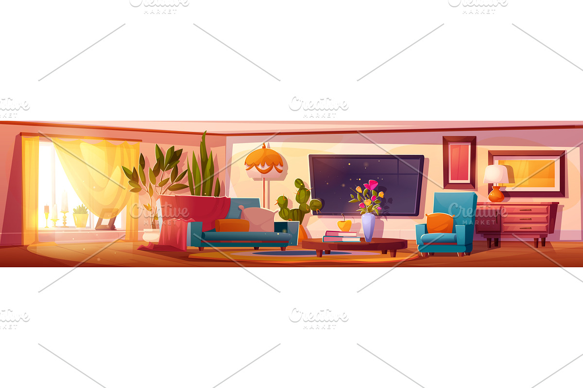 Lounge living room with tv and, an Object Illustration by art PVP - market