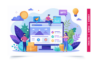 A team of three people work on a web, an Illustration by Tanuart