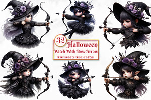 Halloween Witch With Bow Arrow, a Seasonal Illustration by Craft Nest