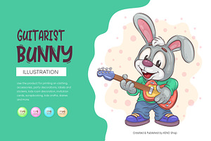 Cartoon Bunny Guitarist. T-Shirt SVG, an Animal Illustration by KENO Mascots
