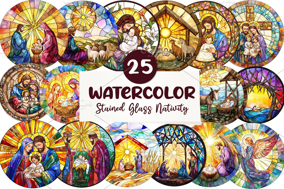 Round Stained Glass Nativity Clipart, an Illustration by CreationArt (Photo 1 of 5)