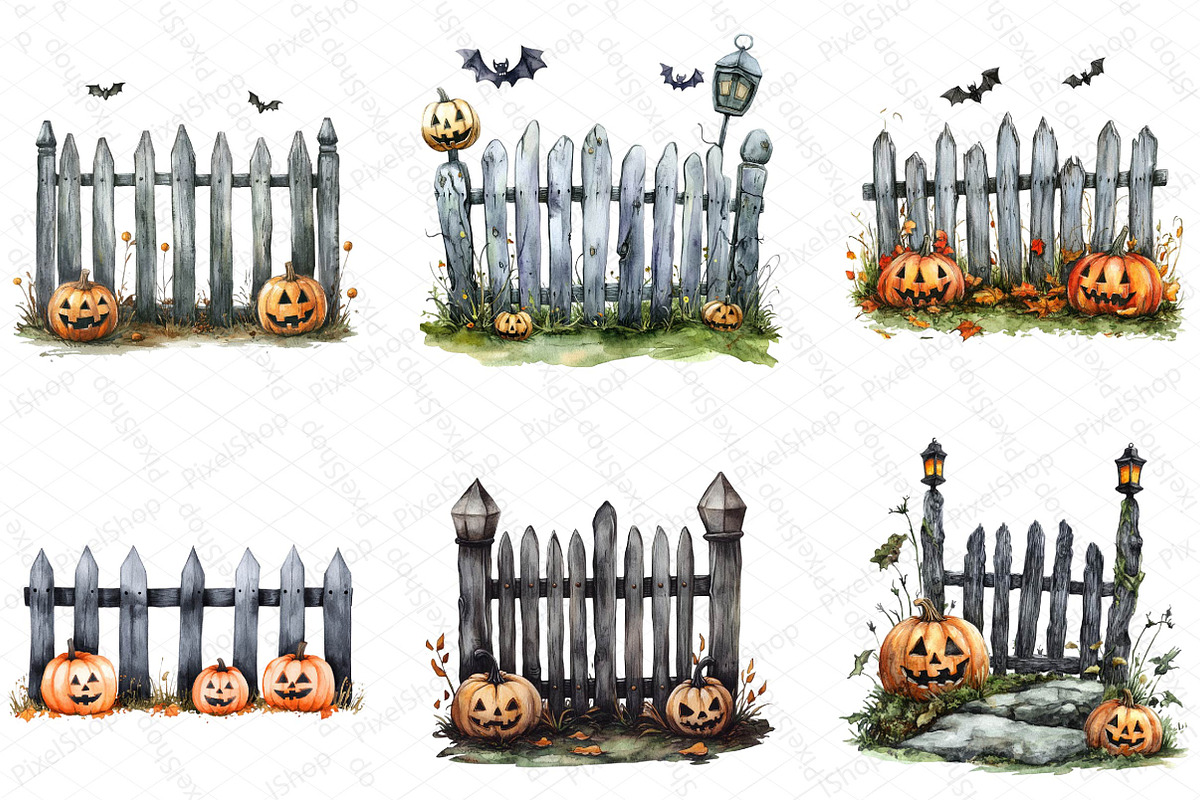 Watercolor Halloween Fence Clipart, an Illustration by DreamPrint404 (Photo 2 of 5)