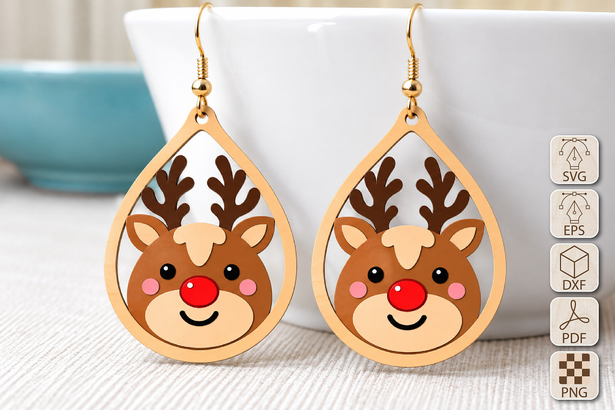 Reindeer Earrings Laser Cut SVG, an Object Graphic by Canvas Craft (Photo 1 of 4)