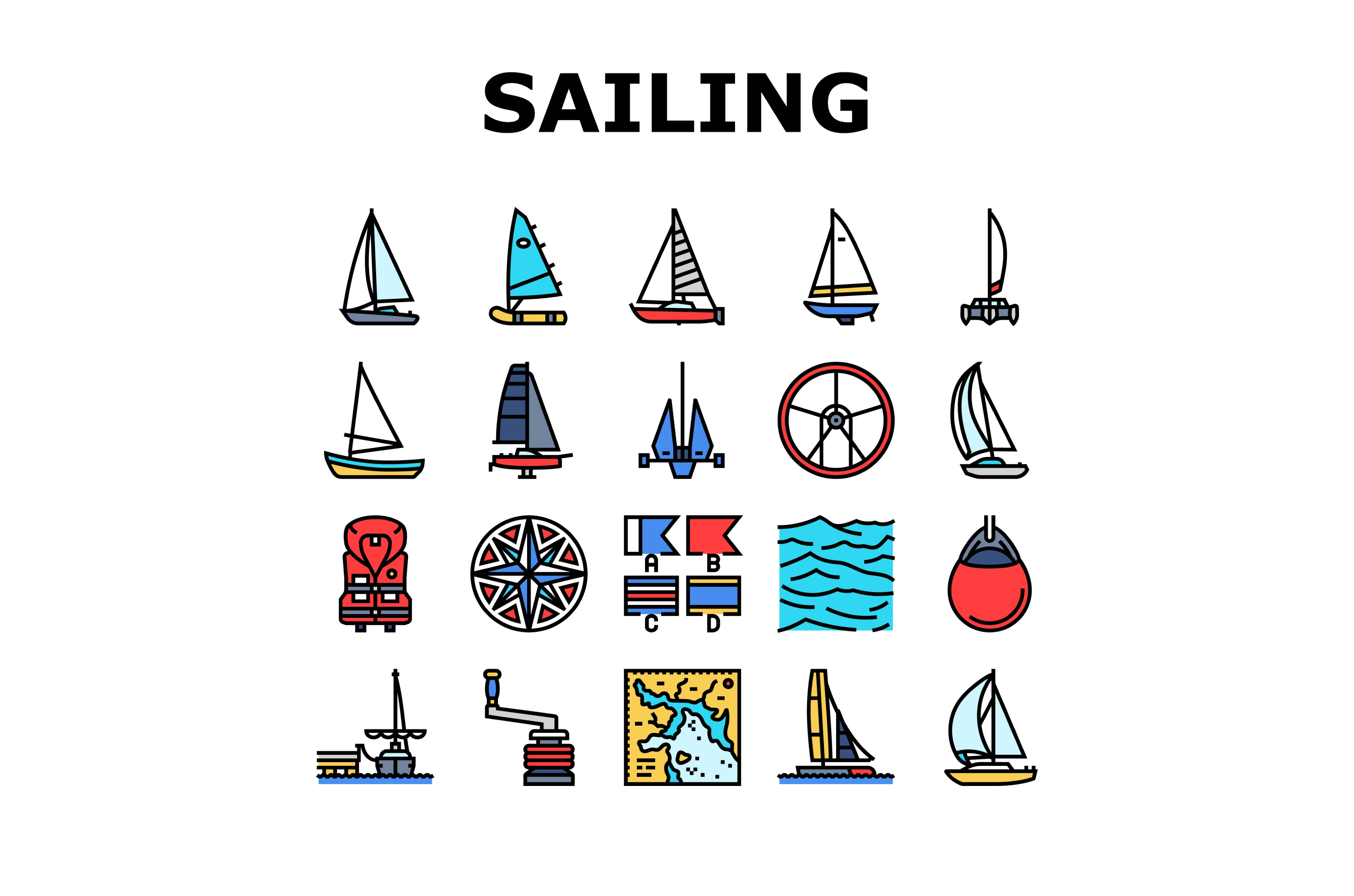 sailing sport yacht regatta icons, an Object Illustration by pikepicture