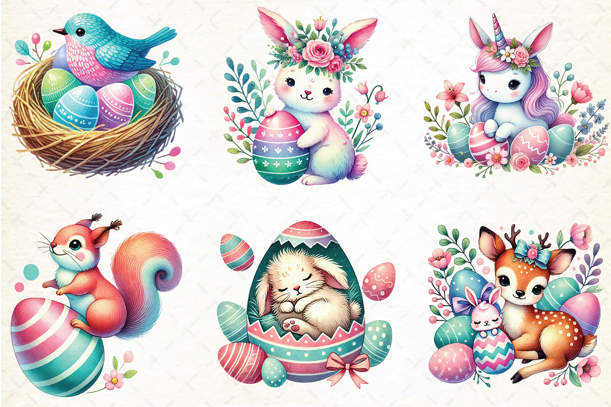 Watercolor Happy Easter Cute Animals, an Illustration by DreamCafeArt (Photo 3 of 5)