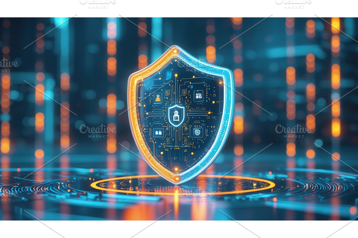 Futuristic shield icon with digital, an Illustration by tilialucida