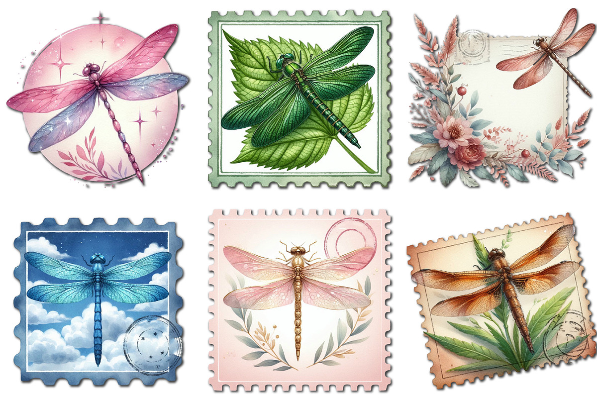 Dragonfly Postage Stamps Clipart, an Illustration by Libby Wishes (Photo 3 of 6)