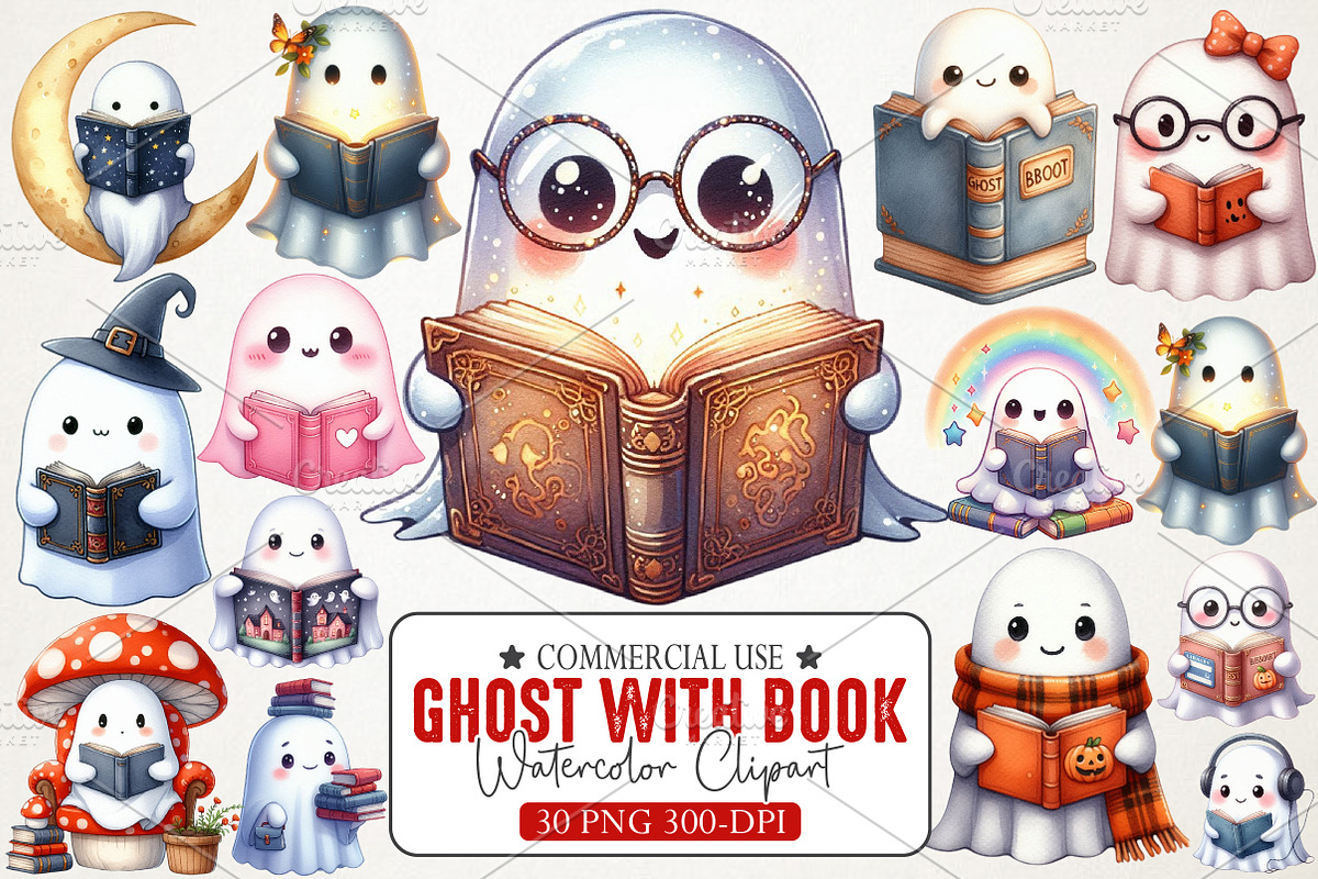 Ghost with Book Clipart, an Illustration by RobertsArt (Photo 1 of 7)