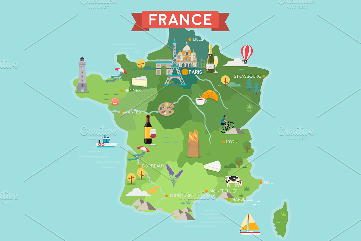 France tourist map, a Food Illustration by GlebTagirov