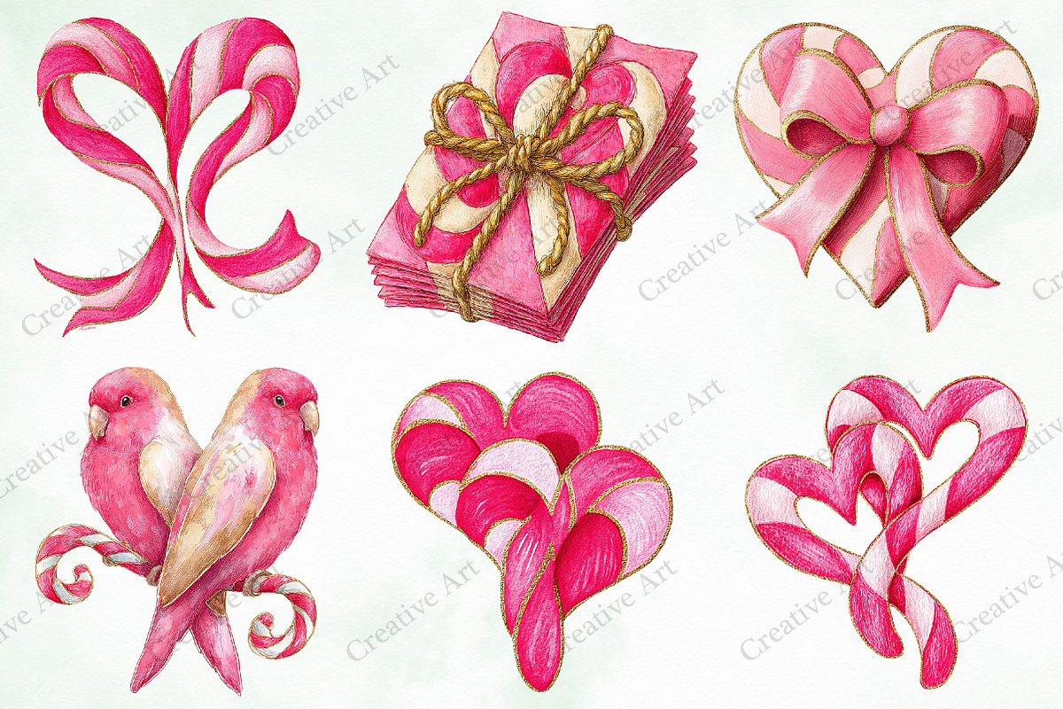 Watercolor Pink Valentines Clipart, an Illustration by Creative Art (Photo 8 of 11)
