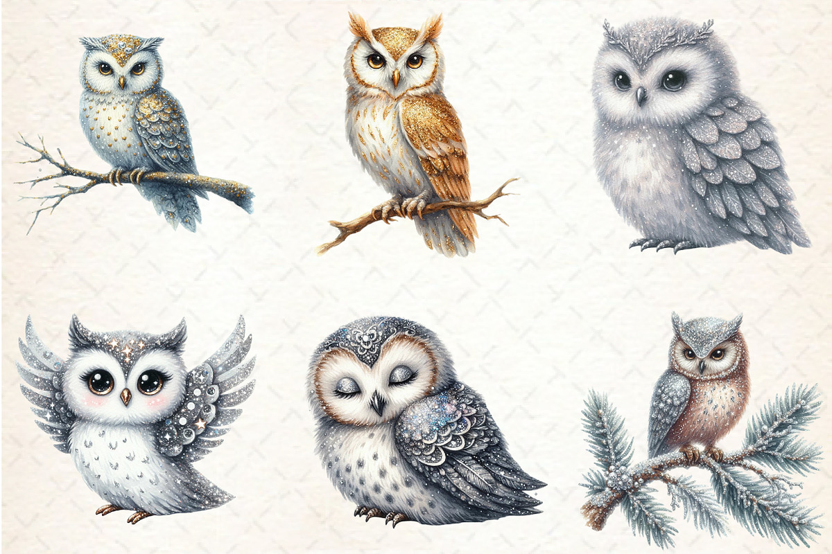 Watercolor Glitter Owl Clipart, an Illustration by Rose Art (Photo 4 of 4)