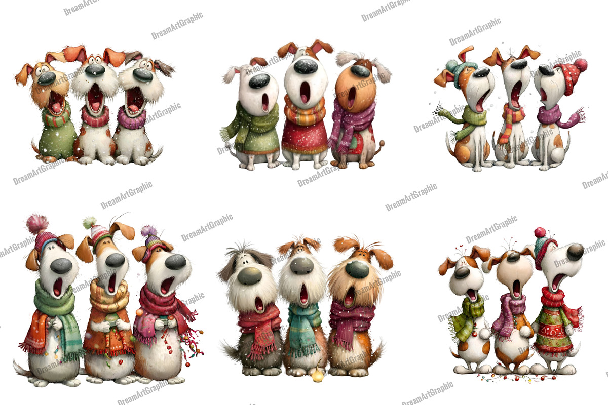 Quirky Christmas Dog Caroler Clipart, an Illustration by DreamArtGraphic (Photo 4 of 5)