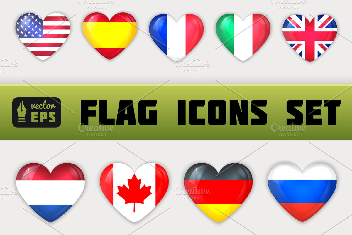 Glass Heart Flag Icons Set, an Icon by Alex Serada (Photo 1 of 5)
